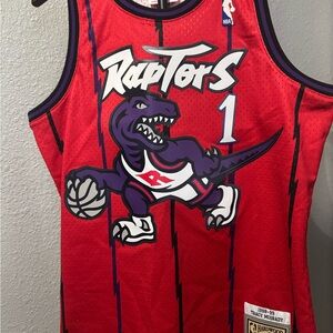 Mitchell & Ness Red Raptors Jersey with Purple Trim and bulls #33 1997-98 Jersey